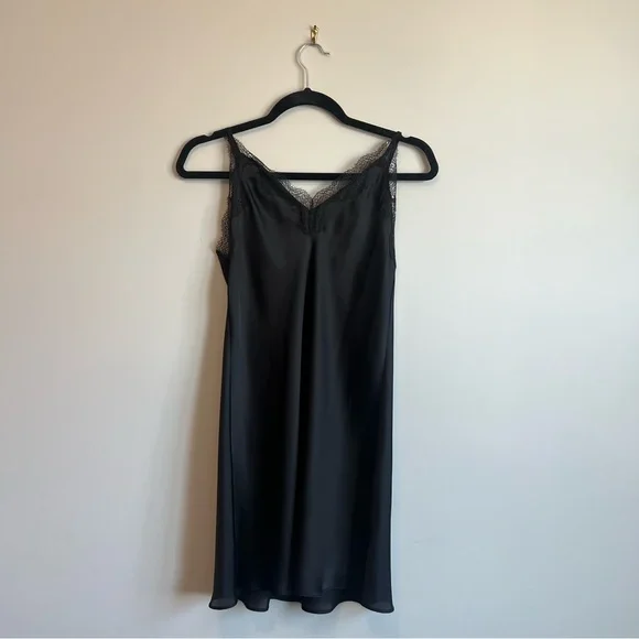VICTORIAS SECRET Lace Trim Mini Slip Dress in Black - Picture 2 of 7